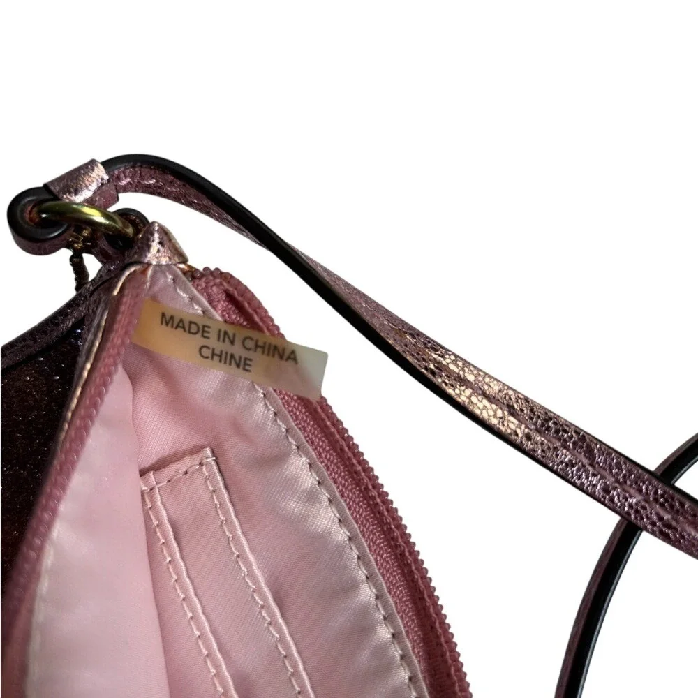Coach Pink Glitter Wristlet‎ Gold Tone Hardware Zip Top Pouch with Card Slots